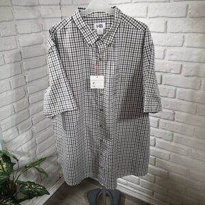 NWT Harbor Bay Mens Size 2XL Tall Black White Grey Plaid Short Sleeve Shirt